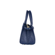 RB1016D | Women's handbag in genuine leather Made in Italy with removable shoulder strap. Attachments with shiny gold metal snap hooks - Blue color - Dimensions: 28 x 20 x 14 + 12.5 cm-4