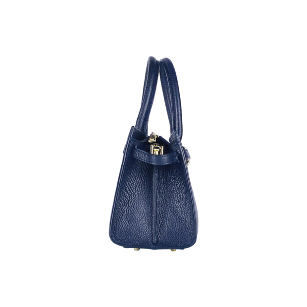 RB1016D | Women's handbag in genuine leather Made in Italy with removable shoulder strap. Attachments with shiny gold metal snap hooks - Blue color - Dimensions: 28 x 20 x 14 + 12.5 cm-4