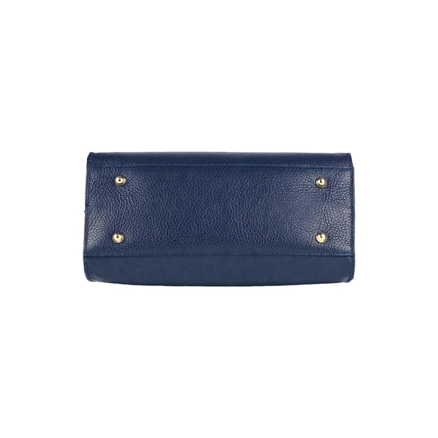 RB1016D | Women's handbag in genuine leather Made in Italy with removable shoulder strap. Attachments with shiny gold metal snap hooks - Blue color - Dimensions: 28 x 20 x 14 + 12.5 cm-7