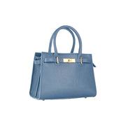 RB1016P | Women's handbag in genuine leather Made in Italy with removable shoulder strap. Attachments with shiny gold metal snap hooks - Air force blue color - Dimensions: 28 x 20 x 14 + 12.5 cm-1