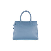RB1016P | Women's handbag in genuine leather Made in Italy with removable shoulder strap. Attachments with shiny gold metal snap hooks - Air force blue color - Dimensions: 28 x 20 x 14 + 12.5 cm-3