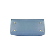 RB1016P | Women's handbag in genuine leather Made in Italy with removable shoulder strap. Attachments with shiny gold metal snap hooks - Air force blue color - Dimensions: 28 x 20 x 14 + 12.5 cm-7