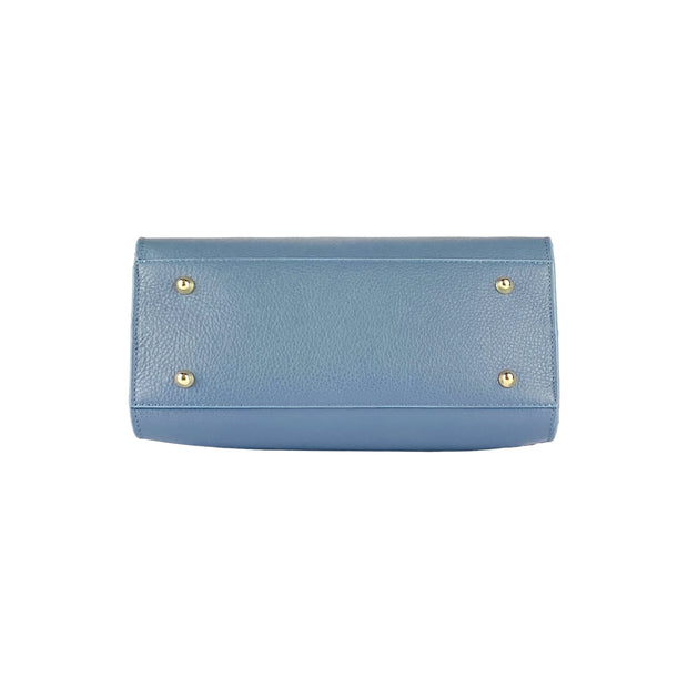 RB1016P | Women's handbag in genuine leather Made in Italy with removable shoulder strap. Attachments with shiny gold metal snap hooks - Air force blue color - Dimensions: 28 x 20 x 14 + 12.5 cm-7