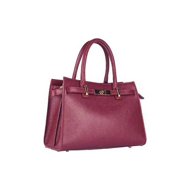 RB1016X | Women's handbag in genuine leather Made in Italy with removable shoulder strap. Attachments with shiny gold metal snap hooks. Bordeaux colour. Dimensions: 28 x 20 x 14 + 12.5 cm-1