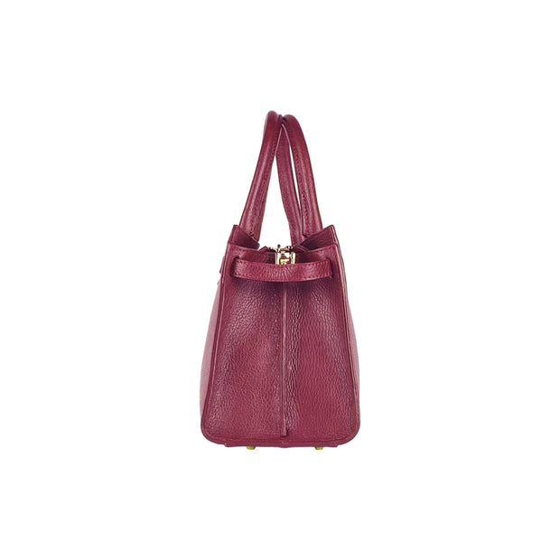 RB1016X | Women's handbag in genuine leather Made in Italy with removable shoulder strap. Attachments with shiny gold metal snap hooks. Bordeaux colour. Dimensions: 28 x 20 x 14 + 12.5 cm-4