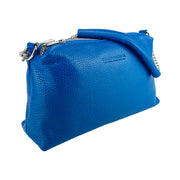 RB1025CH | Women's handbag with double zip in Genuine Leather Made in Italy. Adjustable leather shoulder strap. Polished Nickel Accessories - Royal Blue Color - Dimensions: 26 x 14 x 9 cm-1