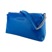 RB1025CH | Women's handbag with double zip in Genuine Leather Made in Italy. Adjustable leather shoulder strap. Polished Nickel Accessories - Royal Blue Color - Dimensions: 26 x 14 x 9 cm-2