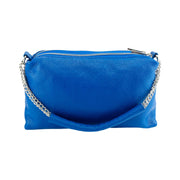 RB1025CH | Women's handbag with double zip in Genuine Leather Made in Italy. Adjustable leather shoulder strap. Polished Nickel Accessories - Royal Blue Color - Dimensions: 26 x 14 x 9 cm-4